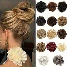 6 Inch Messy Bun Hair Piece - Clip-In Tousled Updo Extension, Voluminous Fluffy Hair Scrunchie For Women & Girls, Quick Hairstyles - Xám - Xem 3