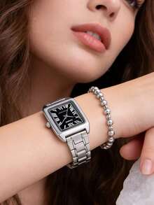 Casio Minimalist Square Quartz Watches For Women Waterproof Stainless Steel Wristwatch Valentine's Day Gifts - Black - View 3