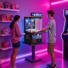 Claw Crane Machine, Medium-Sized Arcade Game Machine With Light & Sound, Adjustable Steel Claws, Precise Toy Candy Grabber Prize Dispenser Vending Toy, For Commercial Home Cinema, Black Purple - 查看 9