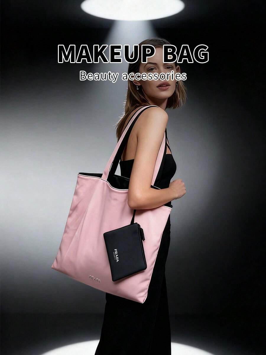 Prada Women's Canvas Travel Tote Bag, Women's Shoulder Bag, Handbag, Everyday Storage Bag - Pink - View 1