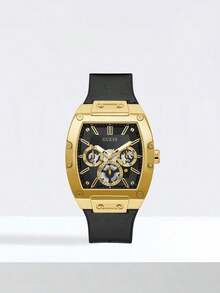 Guess 41.5毫米表壳直径男士石英表系列 - 方形表盘，硅胶表带，休闲运动腕表，时尚男士礼物，理想的圣诞男友礼物 - 暗金色 - 查看 2