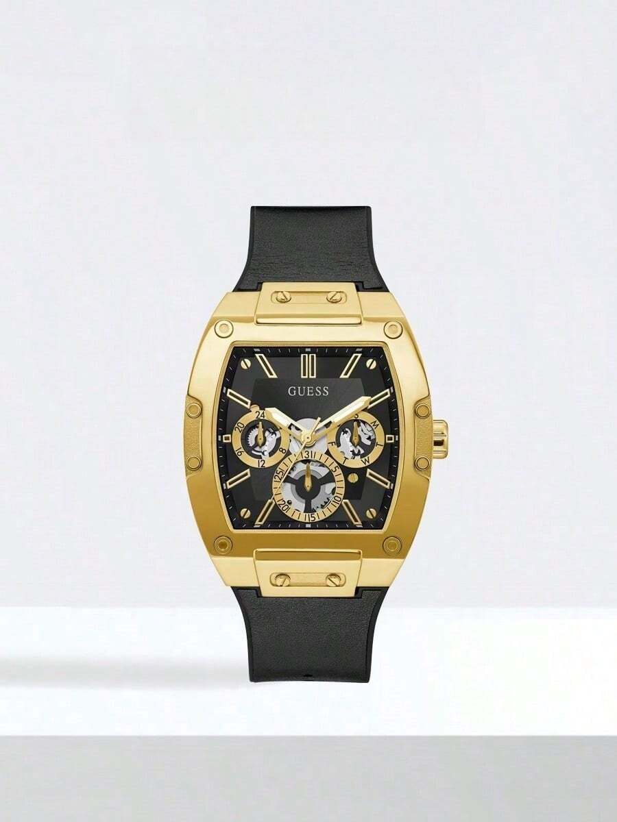 Guess 41.5毫米表壳直径男士石英表系列 - 方形表盘，硅胶表带，休闲运动腕表，时尚男士礼物，理想的圣诞男友礼物