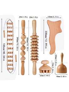 六合一木制按摩工具套装，木制按摩器，塑形按摩工具，淋巴引流按摩器，手动按摩工具，适用于腿部、腰部、肩部、手臂、背部，家用及办公木制按摩滚轮 - 彩色 - 查看 8