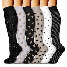 6 Pairs Of Combination Polka Dot Love Sports Pressure Socks, Fitness Running Yoga Compression Socks, Hiking Cycling Long Socks, Calf Socks, Family Gifts - 彩色 - 查看 7