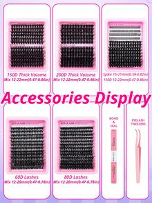 RITALASH 260Pcs 5 Nature Styles Lash Clusters Kit, 150D/ 200D/ Spike+150D/ 60D/ 80D Eyelash Clusters Extensions With Everything You Need For Beginners And Proficient, Beayty At Home Easily - Black - View 8