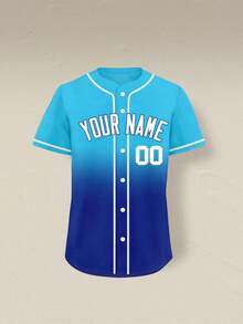 Customizable Men's Baseball Jerseys Plus Size, Create Your Own Plus Size Baseball Jerseys: Customizable With Team Name & Player Number Sports - Blue - View 3
