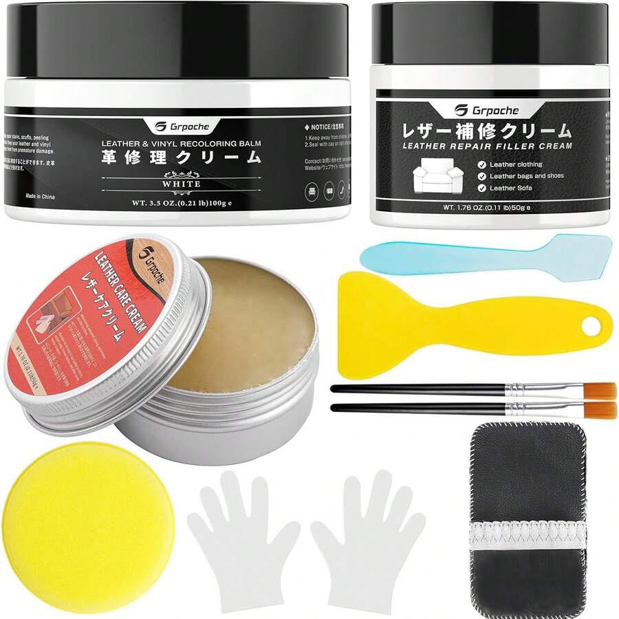 Leather Recoloring Balm White, Mink Oil Leather Conditioner & Leather Filler Cream, Leather Repair Kit For Furniture,Vinyl Repair Kit Restore Couches, Car Seats, Purse, Scratch, Peeling, Burn Holes - 3.5 Ounces - View 1