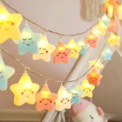 1 pieza Luces de cadena LED de estrella coloridas, luces de decoración de ambiente, luces de estrella lindas, luces de colores para decoración de habitación, adecuadas para dormitorio, habitación, fiesta, decoración del hogar. Iluminación navideña para interiores.