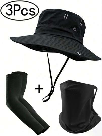 1/3pcs Sun Hats +Arm Sleeves+Neck Gaiter For Men Women Bucket Hat UPF 50+ Boonie Hat Foldable Sun Protection Hiking Beach Fishing Summer