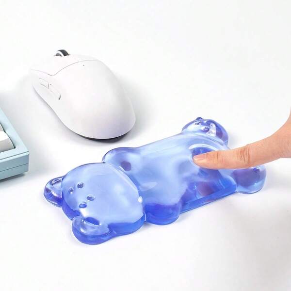 Reposamuñecas de silicona ergonómico - Lindo reposamuñecas de ratón transparente rosa con forma de oso, soporte cómodo, adecuado para escribir y jugar
