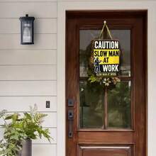 12x8 Inch Slow For Man At Work Metal Sign - High-Contrast Yellow & Black Iron Safety Sign With Bold Lettering & Construction Worker Graphic, Wall-Mounted For Construction Sites, Parking Lots, Workshops, Hazard Alert, Industrial Decor, Sturdy Wall Decor, Workshop Owners - White - View 2