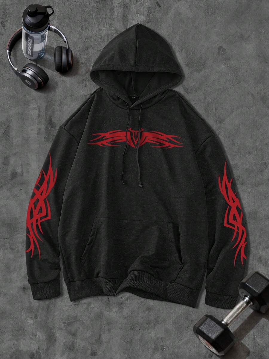 Men'S Skull Best Monster Pattern Hooded Sweatshirt, Casual Long Sleeved Spring And Autumn Pullover As A Gift, Outdoor Clothing Spring/Fall Men'S Casual Hooded Sweatshirt - Loose Fit Polyester Knit Fabric - Multicolor - View 1