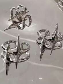 Anillos abiertos de color plateado de cobre con estrellas para mujeres y hombres, anillos de pareja ajustables de estilo vintage, joyería de regalo - Estrella - Ver 2