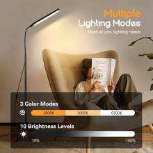 AMILL 53.14-Inch LED Floor Lamp, Smart Light, Multifunctional Dimmable, Bright LED Lash Light For Eyelash Extensions, Adjustable Brightness And Three Color Options, Height Adjustable With A Gooseneck, Suitable For Makeup Lighting On Lash Beds (Black). - Multicolor - View 10