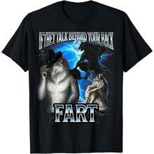 1 Pcs Casual 100% Cotton Men Soft Short Sleeve Tee, Funny Cool Wolf Meme Slogan Graphic Print For Summer Street Travel Concert Daily Party Outfits - 黑色164 - 查看 1