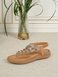 女士棕色厚底凉鞋，夏季鞋 - 棕色 - 查看 6