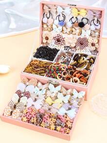 960pcs/Set Kawaii Brown Hair Accessories Set, Includes Butterfly, Flower, Bow Hair Clips And Brown Elastic Hair Ties - Suitable For Girls And Women, Practical For School, Events, Parties, Daily Hairstyles, Also Great For 2026 New Year Gifts, Valentine's Day Gifts, Claw Clips - Multicolor - View 2