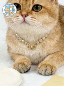 1件蝴蝶水钻猫咪项链，高贵精致的宠物项链，优雅吊坠狗狗项链，手工串珠宠物项圈，欧美猫狗项圈，猫狗饰品，宠物服装装饰，狗狗小猫项圈，宠物项圈，小猫项圈，卡通猫项圈，宠物礼物，拍照道具，可爱宠物项链，狗狗项链，小狗项链，狗狗项链 - 白色 - 查看 9