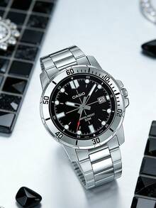 Casio 卡西欧标准系列海豚幽灵海洋之心石英机芯不锈钢表带日式男士腕表，黑/蓝表盘，型号MTP-VD01D-1E / MTP-VD01D-2E，新年、圣诞节、圣诞礼物 - 黑色 - 查看 4