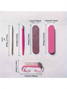 1/5/10pcs Manicure & Pedicure Set, Mini Nail File And Orange Wood Stick Set, Double-Sided Nail File, Wooden Cuticle Pusher, Nail Cleaning Tools, Nail Buffers, Nail Art Pens, Nail Technician DIY Nail Care Supplies - Pink - View 5