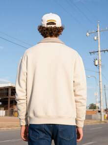 男士休闲纯色拉链领卫衣，适合春秋季穿着 - 杏色 - 查看 2