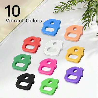 10 piezas de cubiertas y tapas para llaves, identificadores de llaves de 1 pulgada con etiquetas y anillo, cubiertas de silicona duraderas para llaves de casa, marcadores de llaves de colores, etiquetas y protectores para llaves estándar de 0.9-1.05 pulgadas