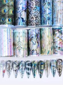 Beautizon Nailartlab 孔雀贝壳美甲贴纸 全息鲍鱼图案美甲转印贴纸 - 彩色 - 查看 9