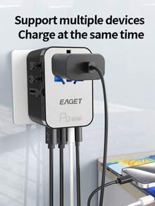 EAGET 通用旅行适配器，20W PD快充，3A国际电源适配器，2个USB-A接口，2个USB-C接口，一体式全球墙式充电器，兼容美国、欧盟、英国、澳大利亚、亚洲及200多个国家和地区，支持Nano快充 - 複色 - 查看 7