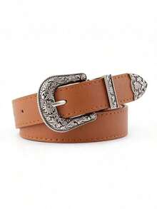1pc Vintage Style Western Buckle Versatile Waist Belt, Suitable For Dresses And Jeans, Random Color