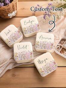 Personalized Jewelry Box, Multi-Functional Jewelry Box, Can Be Customized With Name, Decorated With Floral Pattern, Made Of PU Material. This Multi-Functional Jewelry Box Is Convenient To Carry, And Is An Excellent Gift For Bridesmaids. - Multicolor - View 6