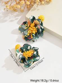 一对手工波西米亚复古彩色布艺花朵耳环，独特设计，时尚度假风，优雅DIY耳环，送给妈妈、爱人、朋友的特别礼物，适合女性日常、派对、音乐节、度假等场合佩戴。 - 墨綠色 - 查看 7