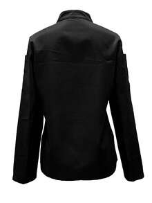 Camisa de trabajo de manga larga con cuello alto y cremallera, de unicolor, para mujer de talla grande, color negro, para primavera - Negro - Ver 2