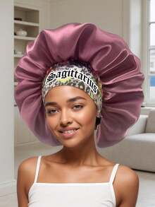 1PC Silky Satin Bonnet – Wide-Brim Elastic Sleep Hair Cap With 12 Constellations Print (Pattern Selected Randomly) - Bean Paste Red-sM15-3-constellation - View 16