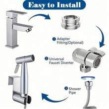 1 Set Sink Sprayer Handheld Faucet Sprayer, Stainless Steel Spray Gun With Retractable Spring Hose, 3-Way Diverter Valve, Spray Head Holder And Universal Faucet Diverter, Suitable For Women's Cleaning, Baby Diaper Cleaning