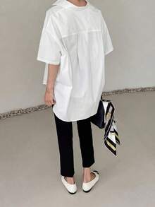 Camisa de unicolor minimalista y casual para el transporte de mujeres SUNSTORY - Blanco - Ver 2
