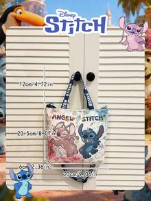 Disney Officially Licensed 1 Pc Lilo & Stitch Printed Teen's Book Bag,Candy BagLunch Bag Mischievous Stitch Student's Cute Cartoon Handheld Bag For Daily Use, Casual Canvas Shoulder Bag For Easy Carry – For Students/College/University StudentsTeenagers/Teens/Young Adults/Zoomers For Daily/Shopping/ Valentine's Day - Multicolor - View 4