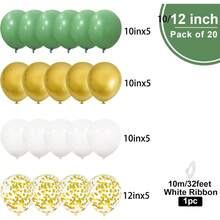 Sage Green & Gold Balloons Set, 20pcs 10/12in Olive Green Metallic Aluminum Foil Sequin Balloon Gold White Latex Balloons For Wedding, Jungle, Baby Shower, Birthday Party Decorations - Multicolor - View 2