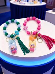 New Unisex Silicone Beaded Cute Pendant Keychain, Suitable As School Stationery, Bag Decor, Gifts For Friends, Family, Coworkers, Applicable For Parties, Weddings, Birthdays, Graduations, School Decorations, Dorm Decor, Back To School, Home Decor, Study Supplies - Multicolor - View 1