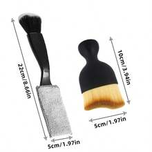 2 Peças Conjunto, Inclui 1 Escova para Saída de Ar do Carro e 1 Escova de Beleza, Design de Duas Pontas para Limpeza do Interior do Carro; 1 Escova para Saída de Ar-Condicionado; 1 Escova Limpa-Frestas para Carro; e 1 Escova de Cerdas Macias para Lavagem de Carro, Sem Bateria Necessária. - Conjunto atualizado - Visão 7