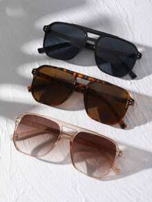 3pcs Women's Square Studded Fashion Glasses Set, Orange, Black, Yellow - Multicolor - View 1