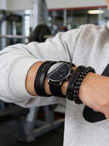 1 Set Orologio da Uomo, include 1 Orologio Casual Sportivo Stile Industriale Rotondo al Quarzo con Funzione Calendario, abbinato a Cinturino in Pelle Intrecciata Stile Punk, adatto per Uso Quotidiano, Regalo di Compleanno, Feste e Raduni, Idea Regalo Perfetta per Te o i Tuoi Amici. Senza Confezione Regalo. - nero - Visualizzare 11