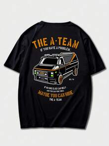 Zrgoth 男士休闲百搭简约赛车英文标语印花短袖T恤 - 黑色 - 查看 4