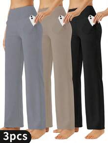 AOTILIUS 3 Pack Women's Wide Leg Pants With Pockets High Waist Loose Sweatpants Casual Lounge Yoga Workout Palazzo Everyday,Casual Sweatpants, Warm Butterfly Print Straight-Leg Pants, All-Season Design - 3件 - 查看 1