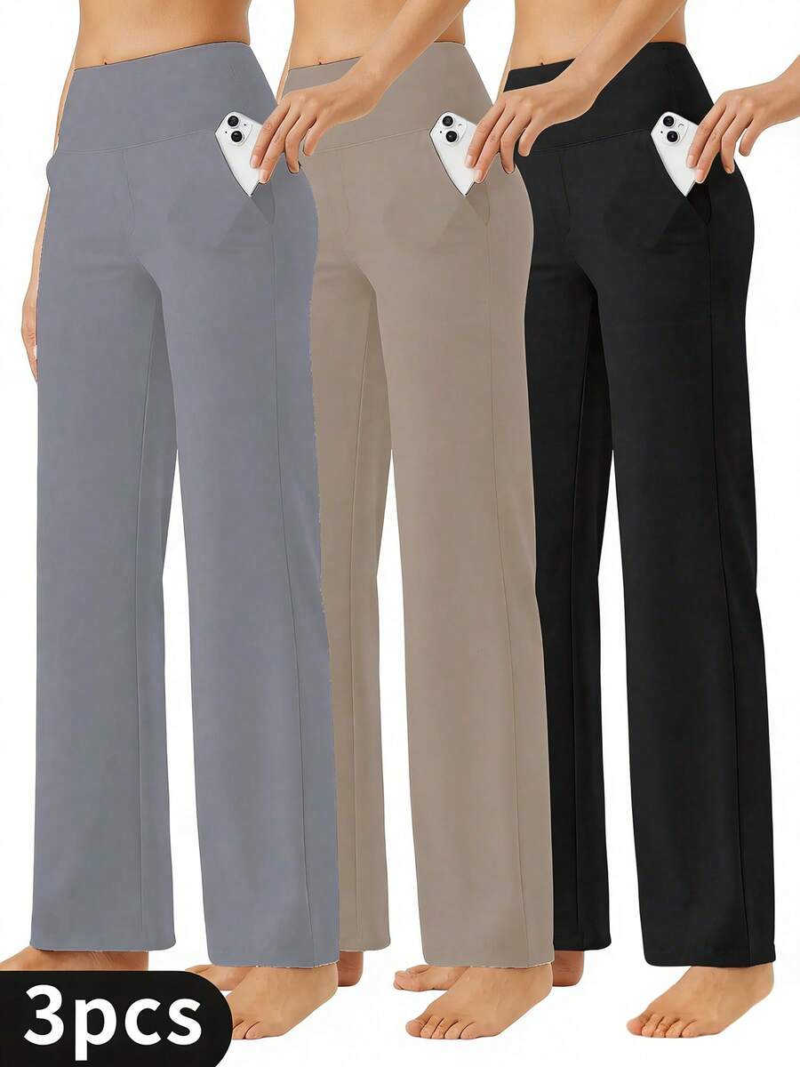 AOTILIUS 3 Pack Women's Wide Leg Pants With Pockets High Waist Loose Sweatpants Casual Lounge Yoga Workout Palazzo Everyday,Casual Sweatpants, Warm Butterfly Print Straight-Leg Pants, All-Season Design - 3件 - 查看 1