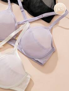 Wingslove 3pcs Women's Front Closure Lace Bras, Criss-Cross Back Sheer Unpadded Minimalist Lingerie Set - Multicolor - View 7