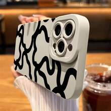 Wave Ripples Creative Fashion Black Line Pattern Phone Case Compatible With IPhone 17 16 15 14 13 12 11 Pro Max 16e XS XR X 8 7 Plus 12 13 Mini SE2 SE3, Shockproof Protective Cover - Multicolor - View 5