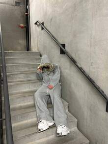 Jackets For Men,Men's Street Rock Punk Unisex  Coat With Fur Collar And Hood - Màu xám có họa tiết - Xem 3