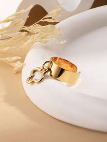 1件时尚不对称几何方形吊坠戒指，适合女性作为礼物、参加派对、聚会、日常佩戴 - 金黃色 - 查看 2