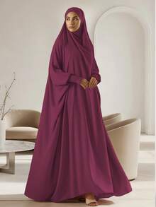 一件式穆斯林头巾和长袍，宽松长袍，袖子采用弹性设计，私密性高，优质穆斯林女性祈祷头巾，伊斯兰服饰头巾 - 彩色 - 查看 8