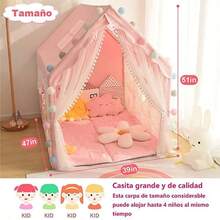 NEW Casa de Campaña para Niña Castillo Casita para  Tienda de Princesa Casa Juegos con Luces de Estrellas Diadema Cetro y Guirnalda de Animalitos Carpa Casita Regalos de Juguete para Niñas - Tubos de metal - Ver 3